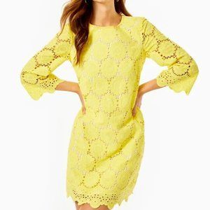 NWT $218 Lilly Pulitzer MARIELLA DRESS Lemon Floral Scallop Eyelet Yellow sz 4